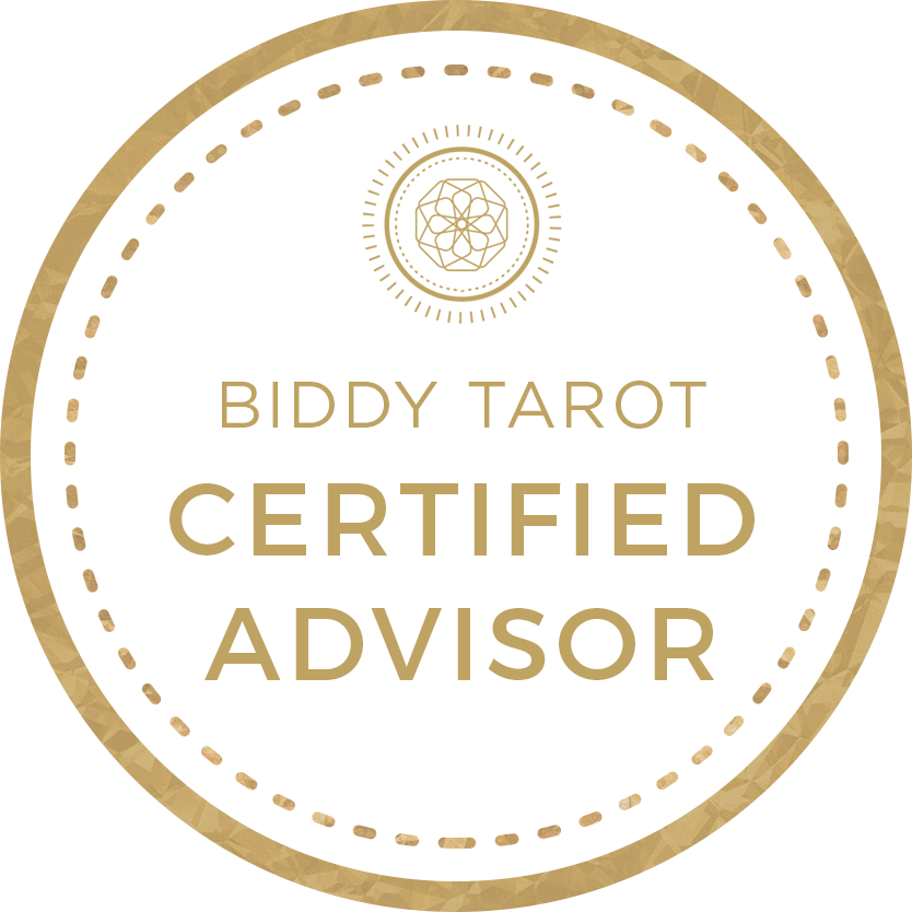 Image for Biddy Tarot Certified Advisor, white and gold