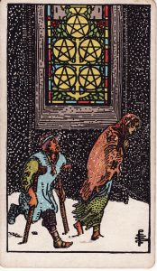 Five of Pentacles from tarot minor arcana