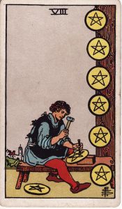 Eight of Pentacles from tarot minor arcana