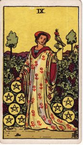 Nine of Pentacles from tarot minor arcana