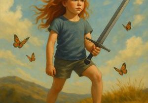 Red headed girl as the Page of Swords